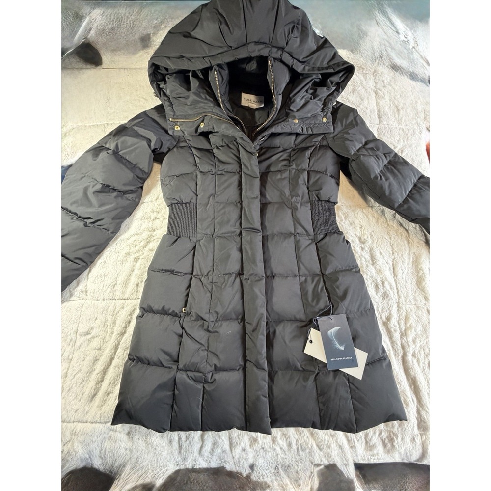 Cole Haan Signature Maxi Quilted Down Puffer Black Long‎ Coat Jacket Sz S - Picture 3 of 10